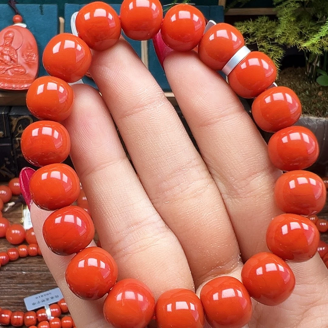 南红玛瑙未镶嵌手串高货 瓦西满肉柿子红老型卡11mm+