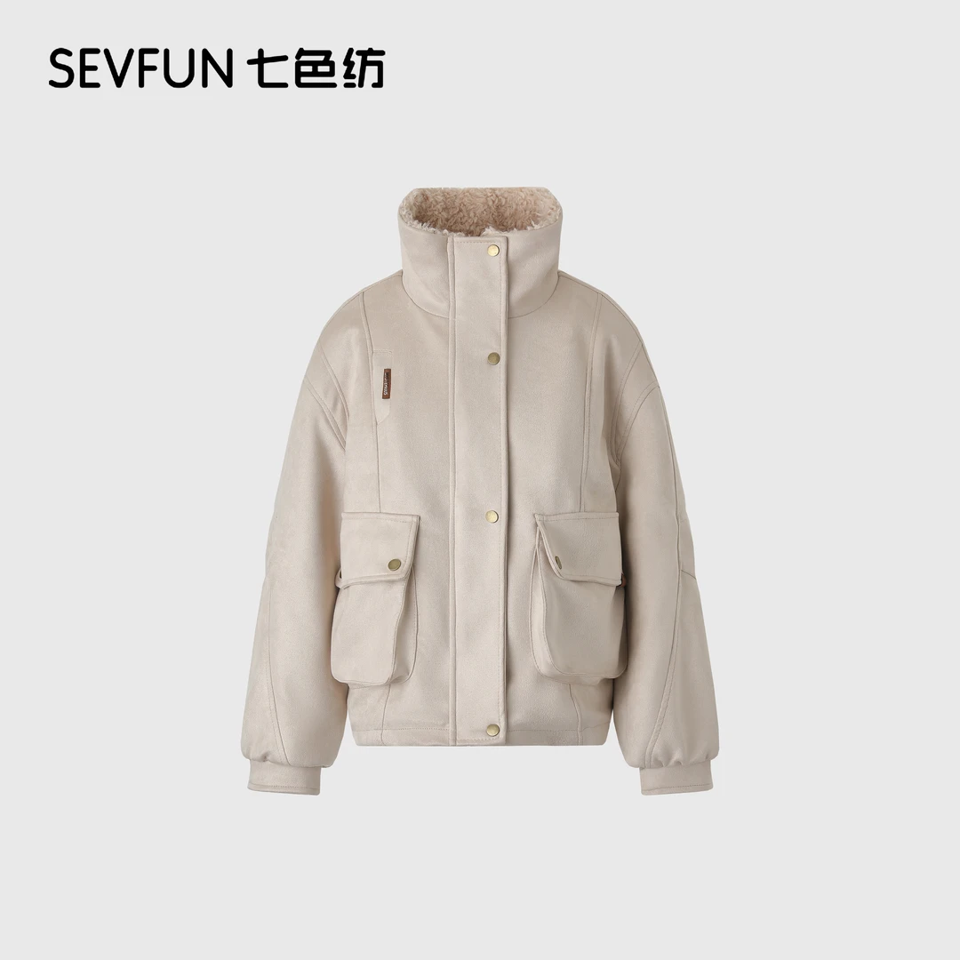 七色纺【彬彬BinBin】短款百搭冬季休闲翻领秋冬保暖立领女短外套