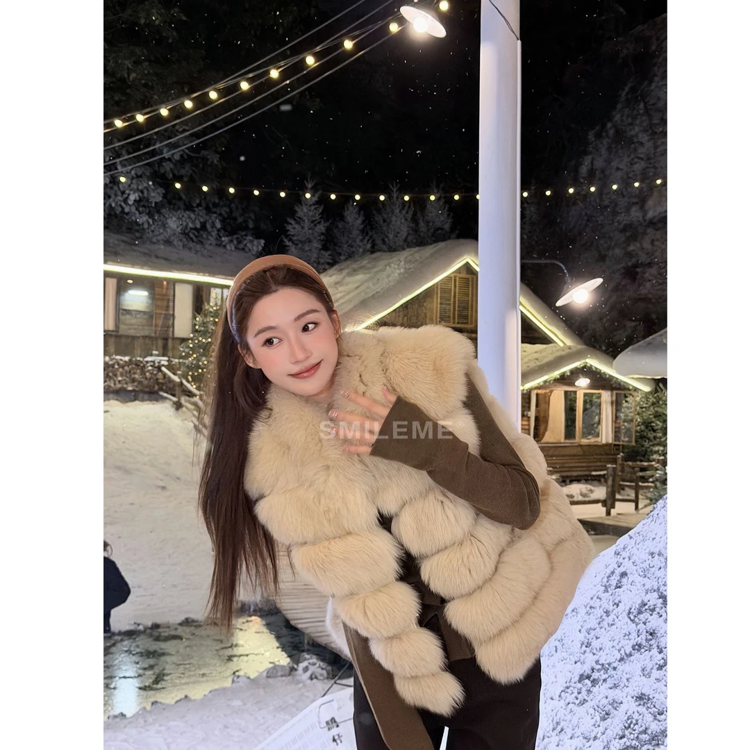 SMILEME【踏雪寻梅】冬季气质款狐狸毛皮无袖马甲皮草MA05125411