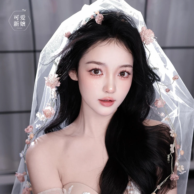 高级感森系新娘仿真花发带浅色婚纱甜美发箍结婚氛围感头饰BH6554
