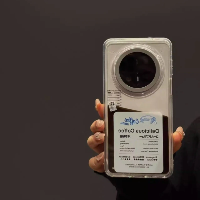 适用华为mate70pro手机壳苹果iPhone17promax简约ins冷萃咖啡标签