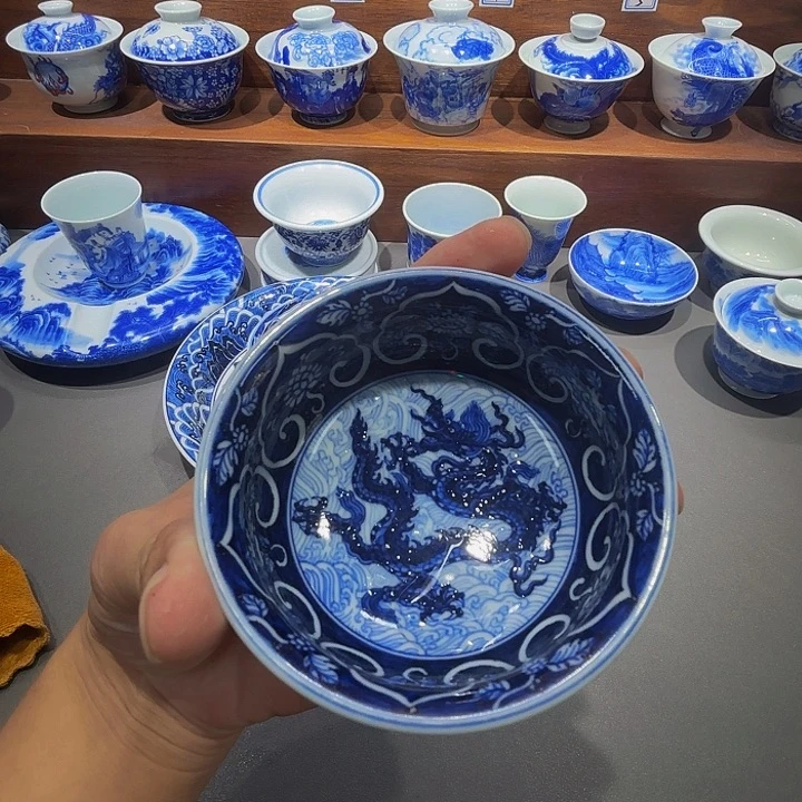 ****风青花手工手绘盖碗