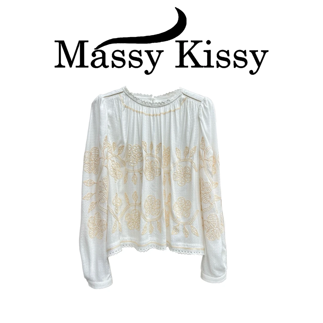 时尚法式立体绣花气质衬衣百搭重工拼接