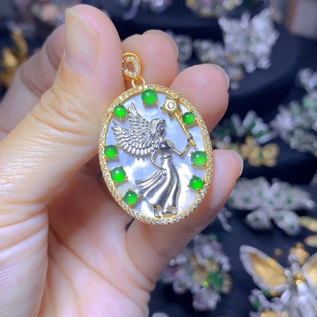 翡翠银S925镶嵌颈饰天然翡翠