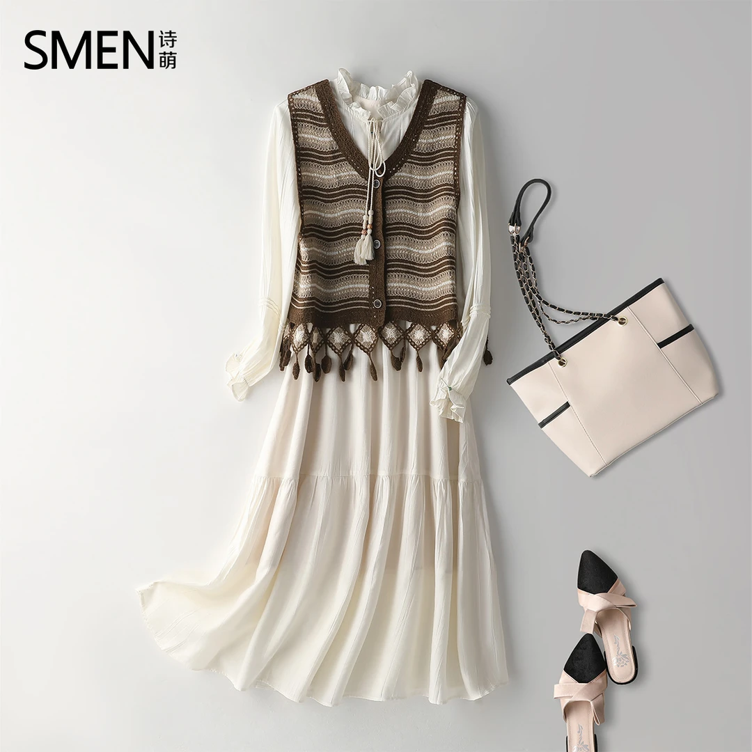 法式复古小香风两件套女装秋季针织气质修身显瘦连衣裙子套装