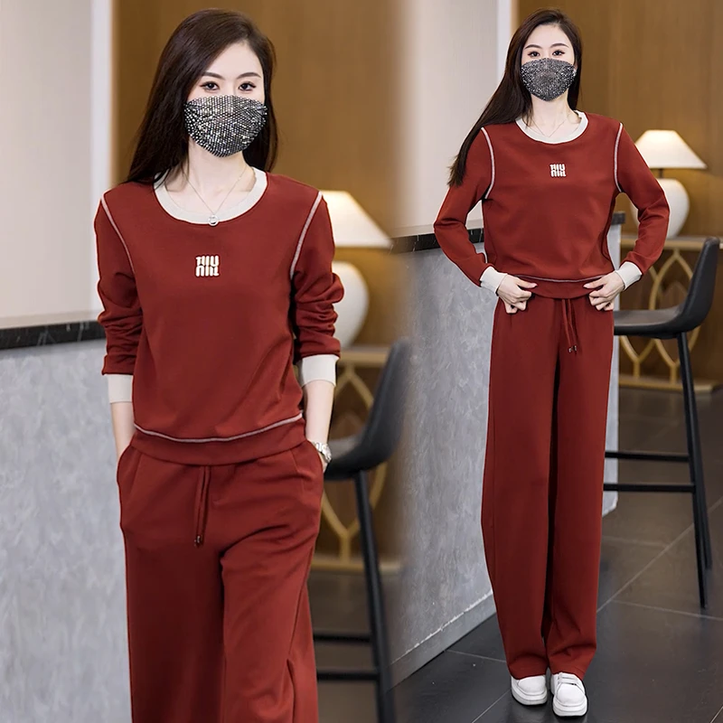 2025新款春季简约时尚减龄休闲套装圆领卫衣直筒裤两件套
