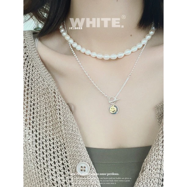 925银银制品 【微笑银牌】定制韩系OT扣百搭休闲项链