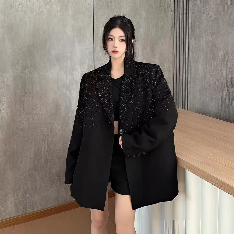 西装外套女长袖2025秋季新款小众设计感烫钻西服上衣潮