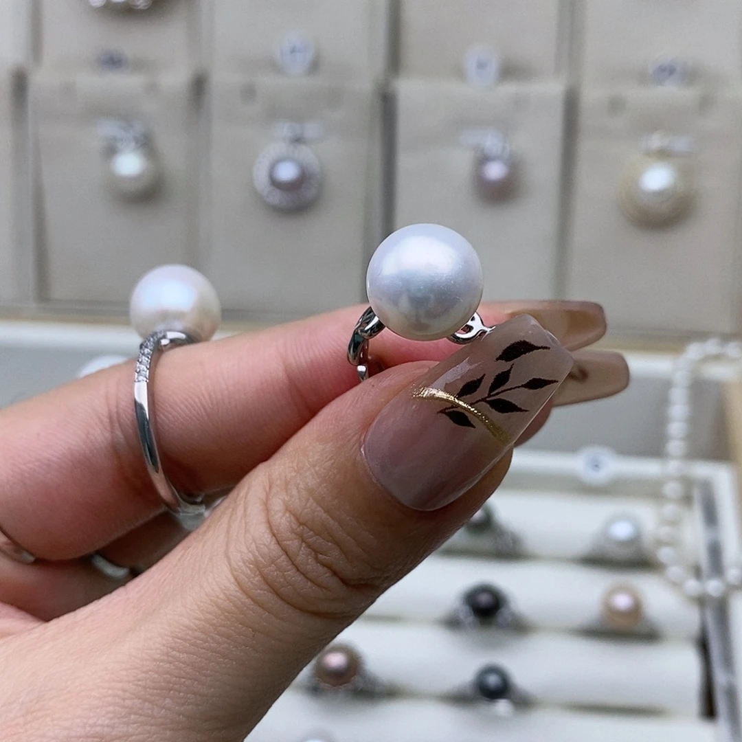 1***语海水珍珠戒圈银S925镶嵌