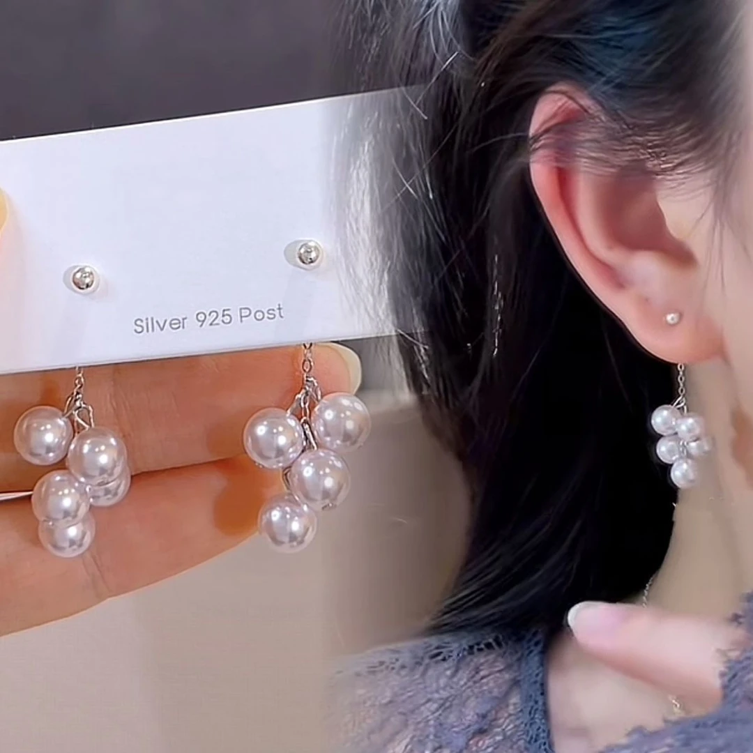 铜合金耳饰 超仙珠珠流苏耳环女轻奢高级感耳钉法式小众设计耳饰