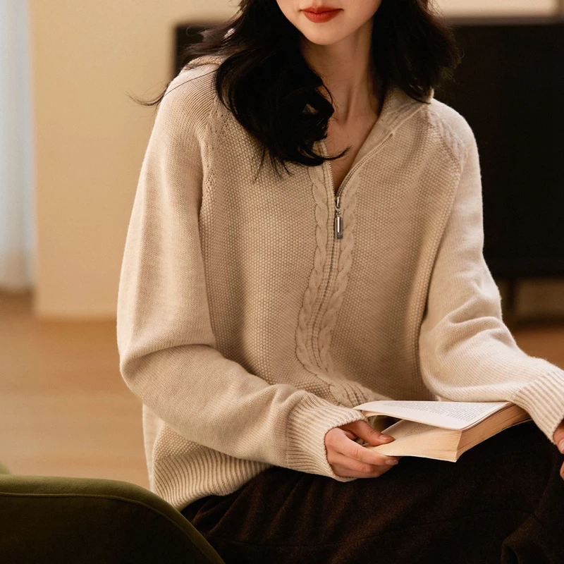 小香风连帽双拉链毛衣外套女2025秋冬新品宽松外穿百搭针织开衫潮