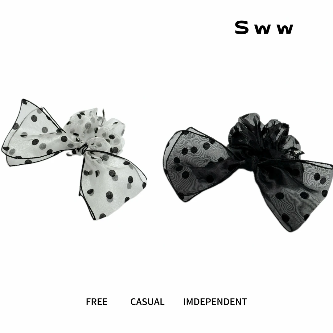 SWW新款网纱波点超大号不规则蝴蝶结气质时尚法式甜美大肠发圈