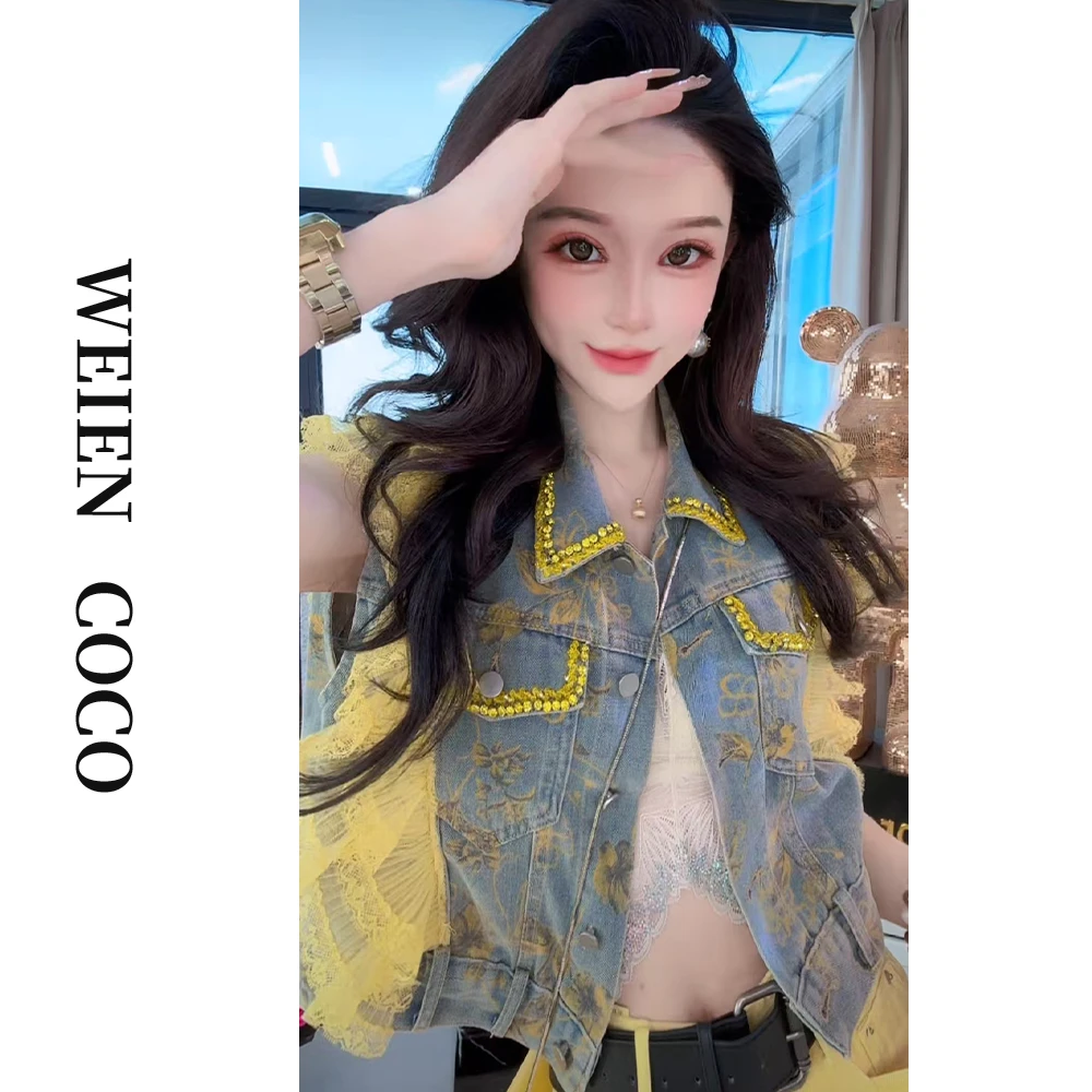 【薇恩COCO】时尚拼接蕾丝牛仔马甲潮流春上新S4366