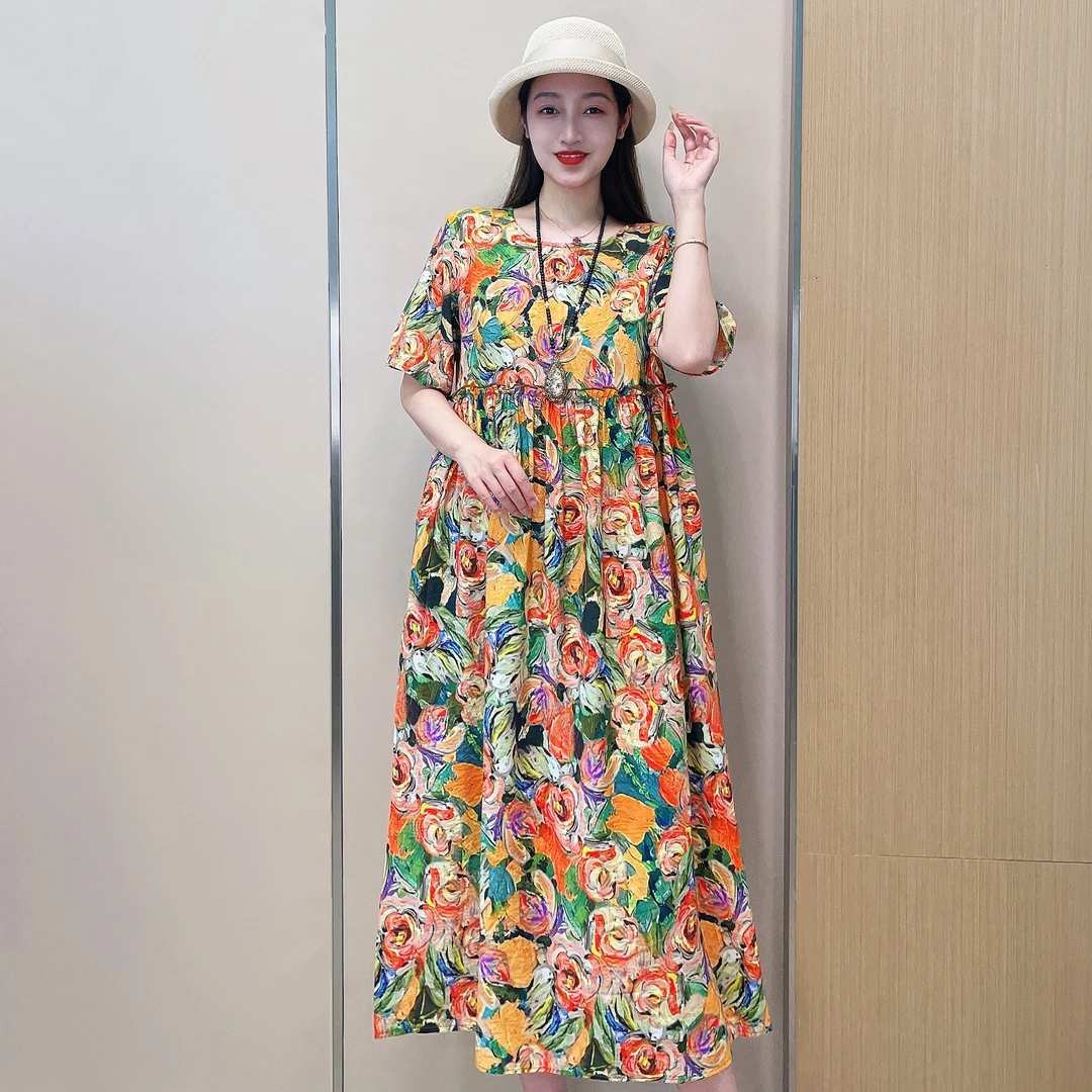 【2025油画玫瑰】夏季印花休闲宽松显瘦气质连衣裙碎花气质
