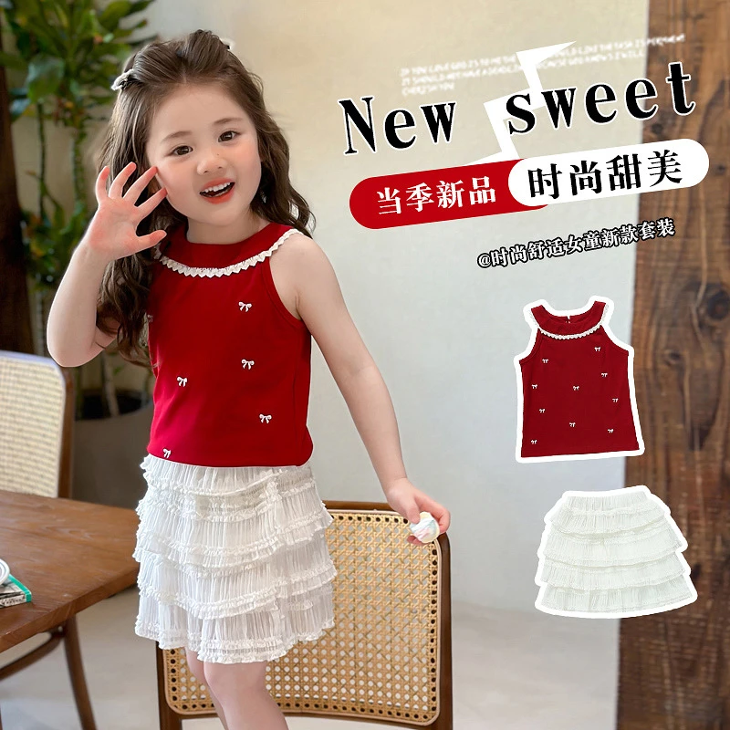 女童结刺绣两件套2025夏季新款时尚小女孩洋气套中小童夏潮牌童装