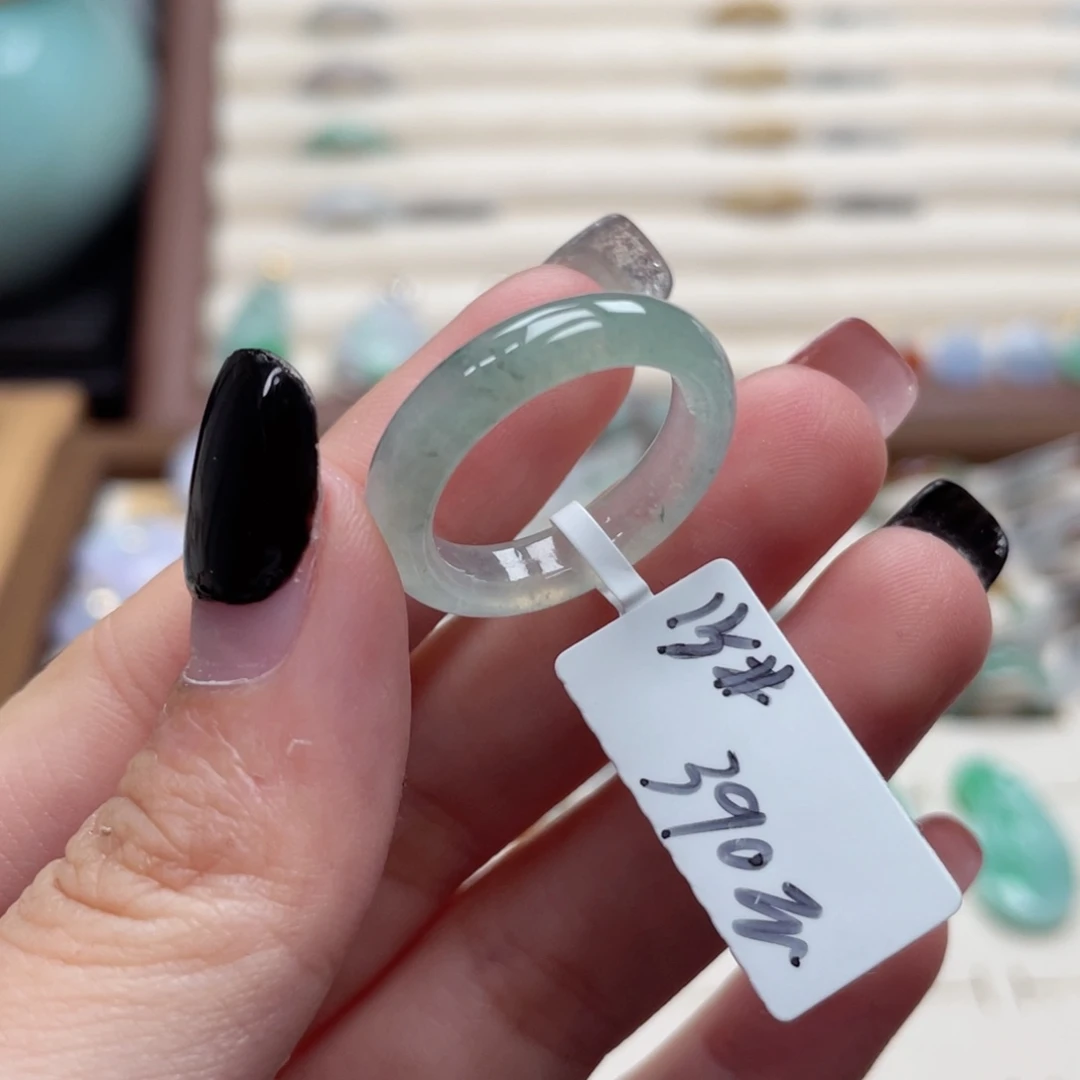 翡翠未镶嵌戒指a32港圈15薄荷绿飘花