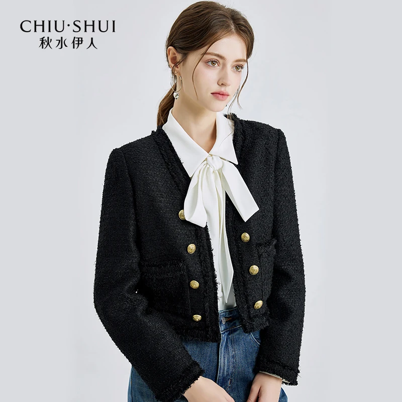 【许半夏专属】秋水伊人复古V领小香风短外套春季2024年新款女装正