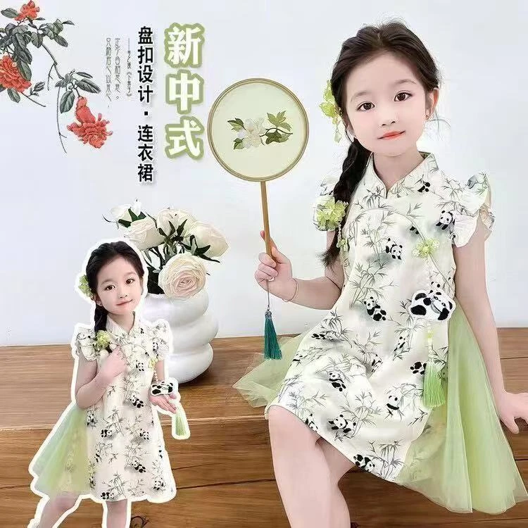 女童连衣裙夏装新款洋气儿童汉服公主裙夏季宝宝新中式熊猫旗袍裙