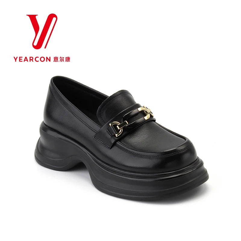 意尔康真皮厚底乐福鞋英伦风高跟单鞋漆皮JK一脚蹬百搭女鞋01109Y