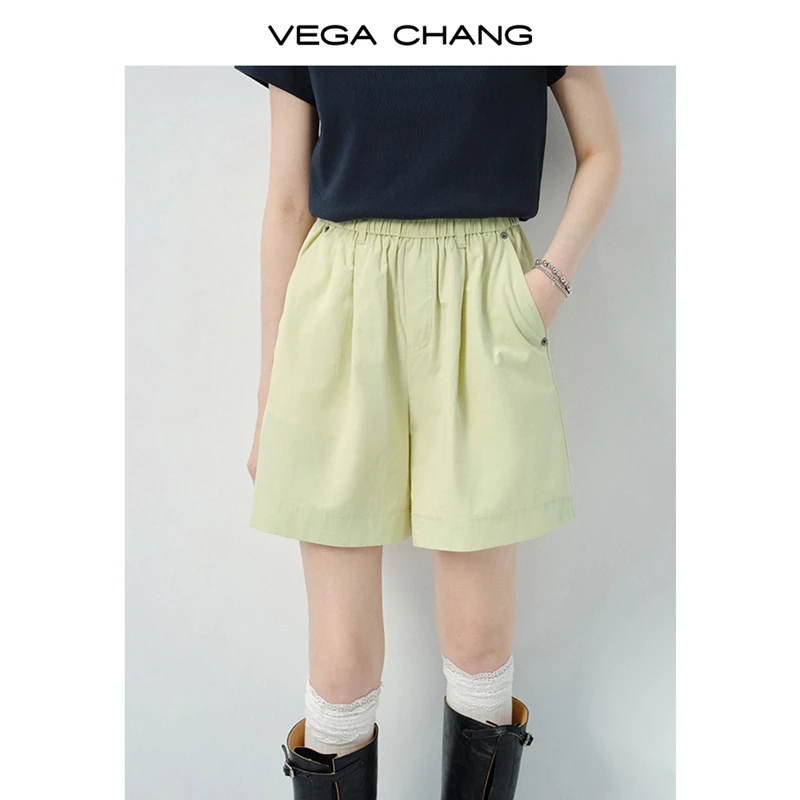 VEGA CHANG休闲裤女2025年新款夏季休闲纯色高腰休闲短裤0505JJ