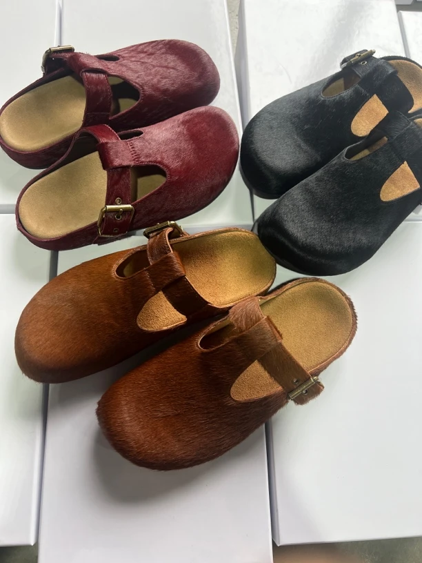 T*R女马毛博肯拖包头百搭纯色软底凉鞋欧美风平替