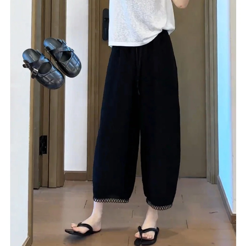 休闲裤女2025年夏季新款薄款裤子显瘦高腰爆款八分宽松垂感灯笼裤