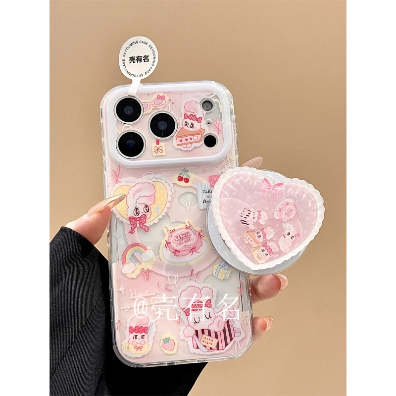 少女心艾斯乐小兔摇摇乐磁吸支架适用苹果17手机壳iPhone16/15/14