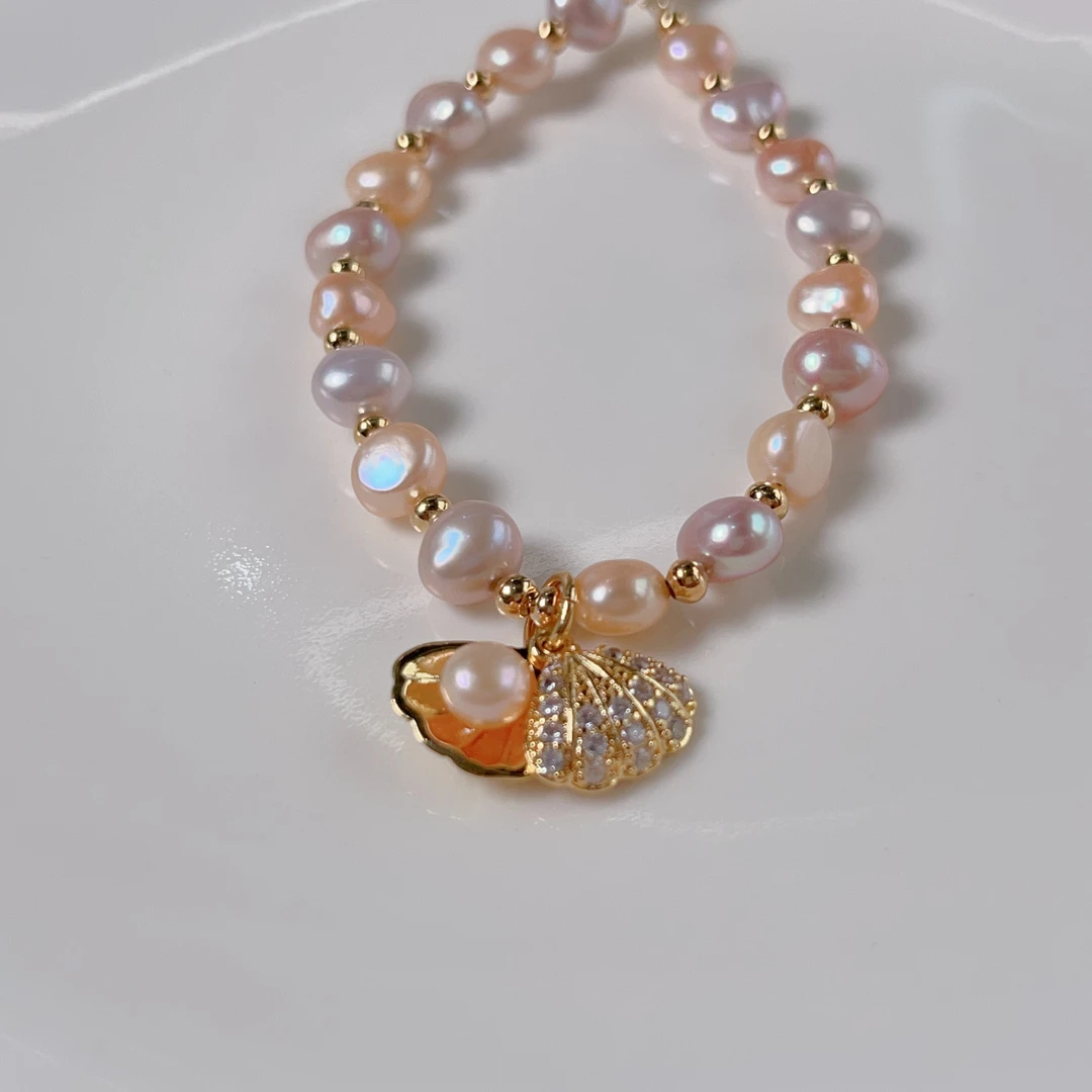 【巴洛克贝壳】4-6mm淡水无核珍珠(异形珠）经典时尚手链   DSL00536