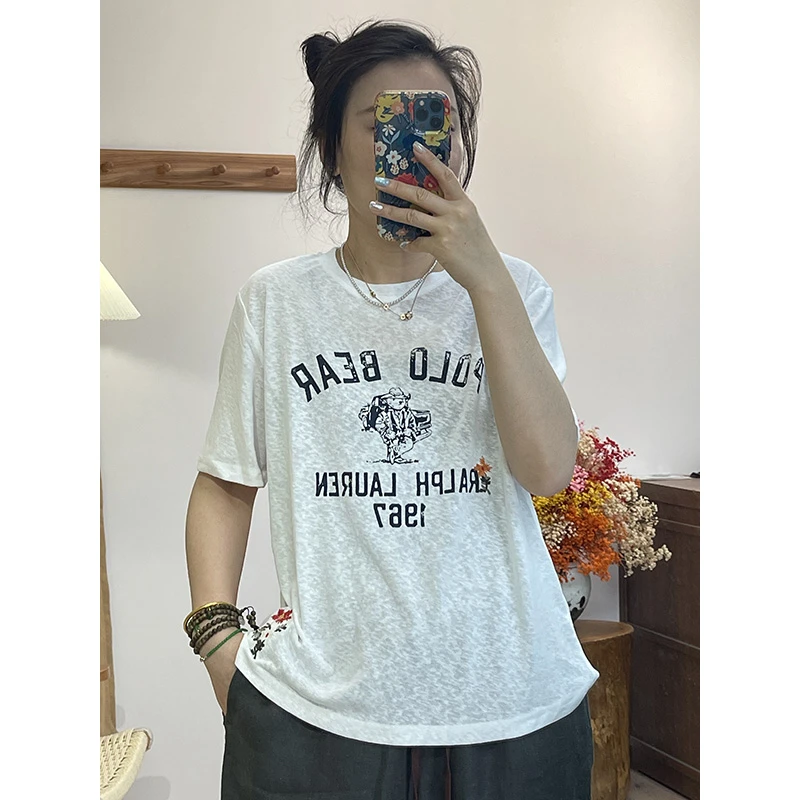 DaoZi/丹丹 高品质重工刺绣亚麻字母T恤 2995