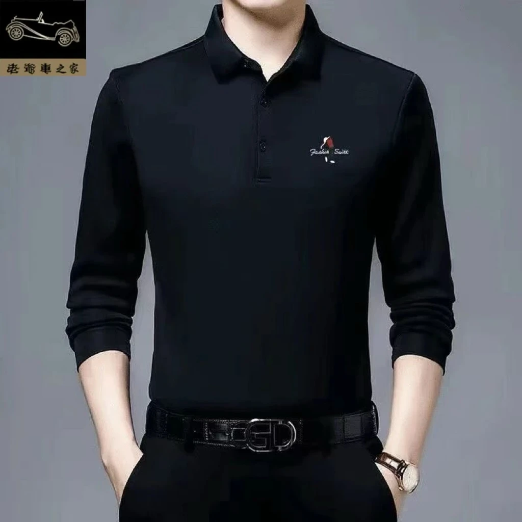 老爷车之家长袖t恤男士薄款春秋中老年翻领印花宽松POLO衫