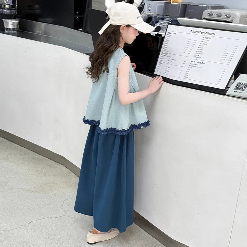 女童套装夏装新款中大童洋气韩版娃娃衫阔腿裤两件套女孩时髦休闲