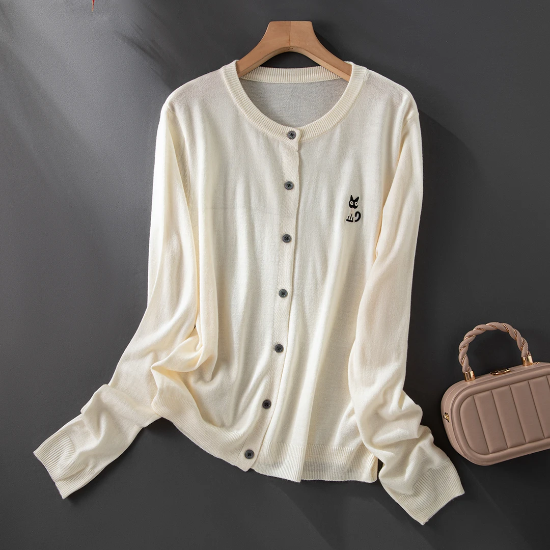 ECACA轻职风毛针织衫圆领开衫短款休闲上衣针织衫EY0UF464-SW