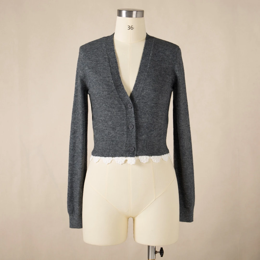 【2066】蕾丝边针织衫