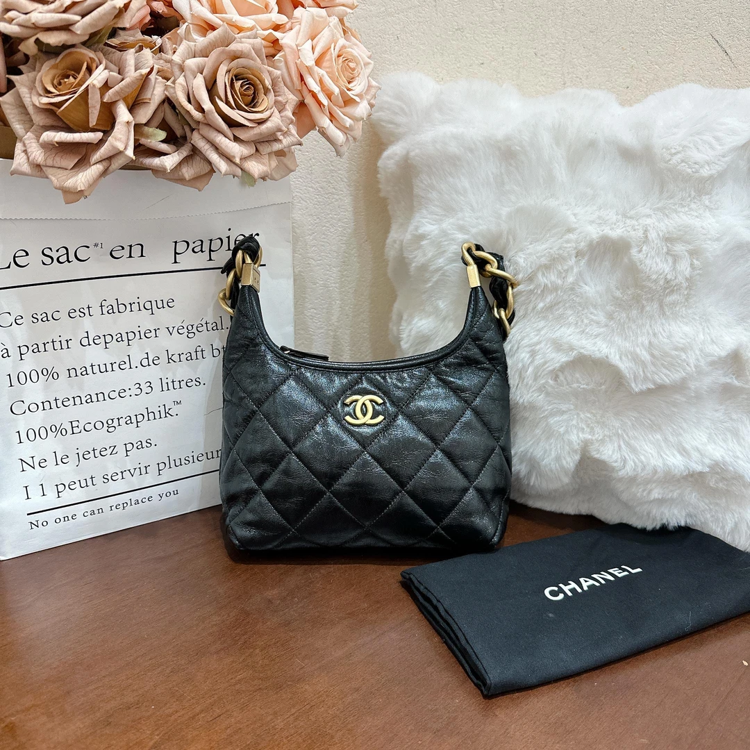 99新 Chanel/香奈儿 Chanel黑金hobo腋下包J9726-33C