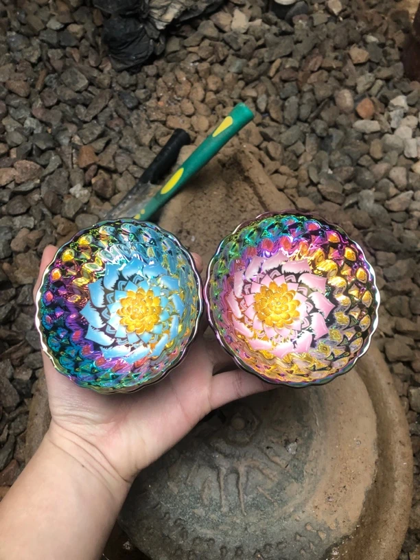 七彩花开富贵对杯（蓝 粉）