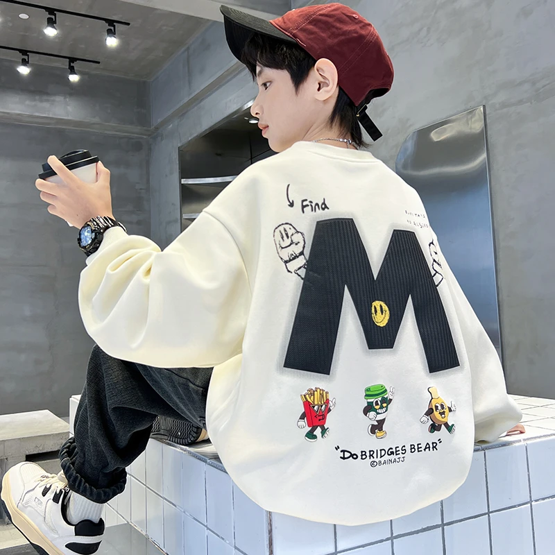 男童卫衣春秋款洋气圆领长袖打底衫童装中大童男孩帅气上衣潮