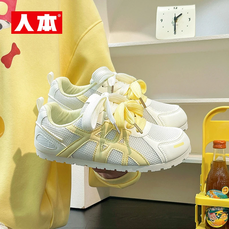 人本透气网面女鞋秋季小白鞋百搭小众配裙子鞋子休闲德训板鞋
