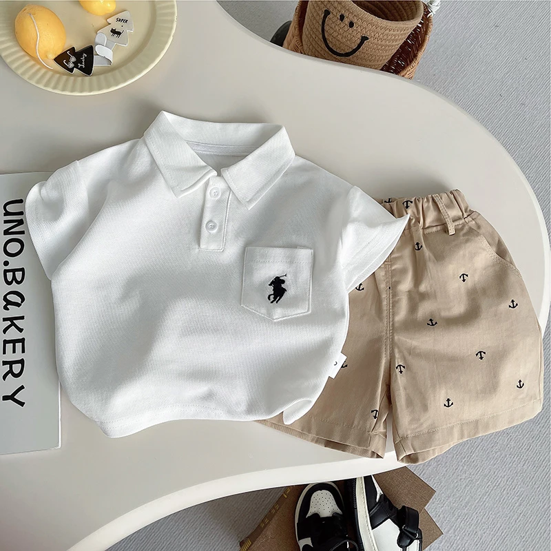 男短袖夏季吸汗POLO衫宽松纯色半袖t恤韩版男童百搭帅气翻领套装