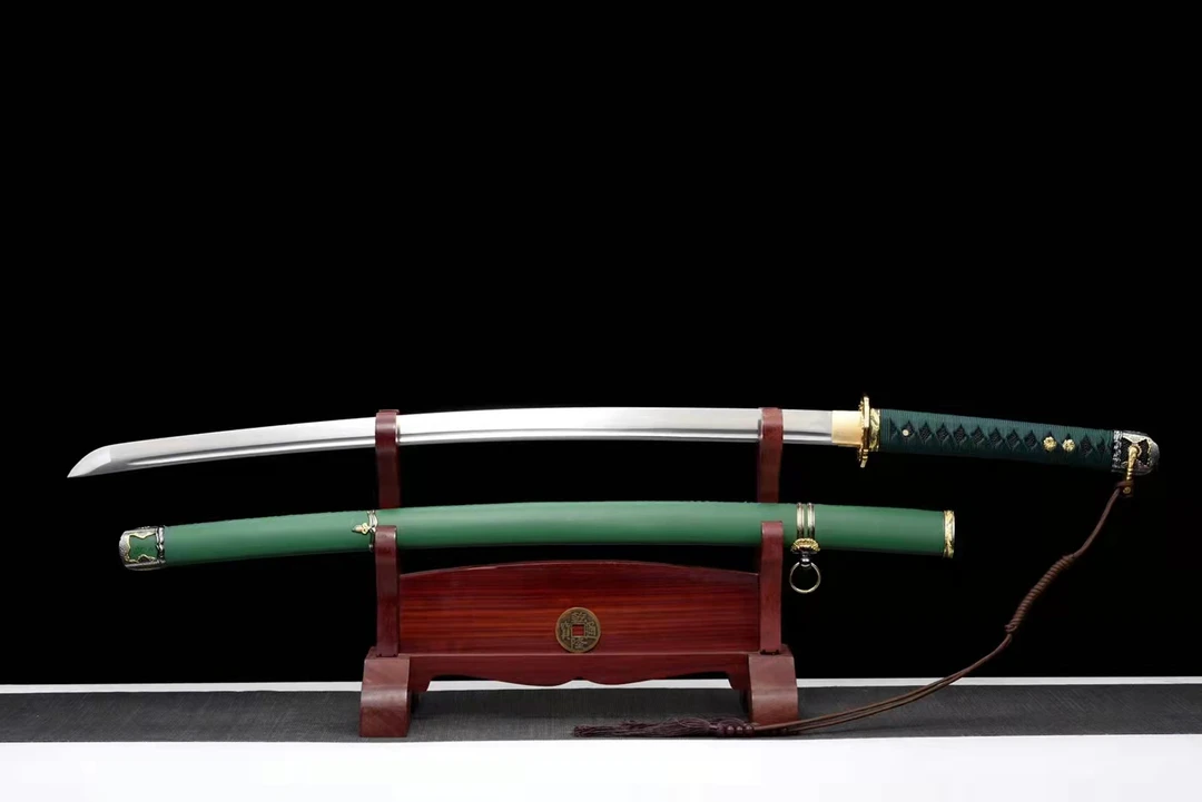 龙泉【绿色指挥刀】新疆西藏可发花纹钢武士刀 文玩收藏（未开刃）