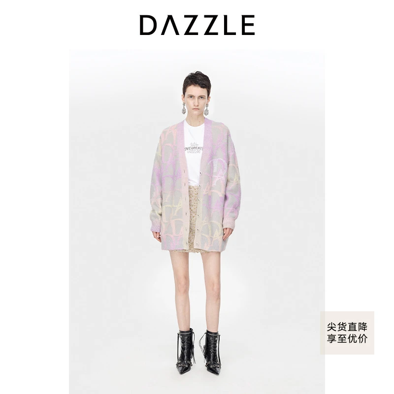 DAZZLE地素针织提花开衫毛衣外套2H4E5676D