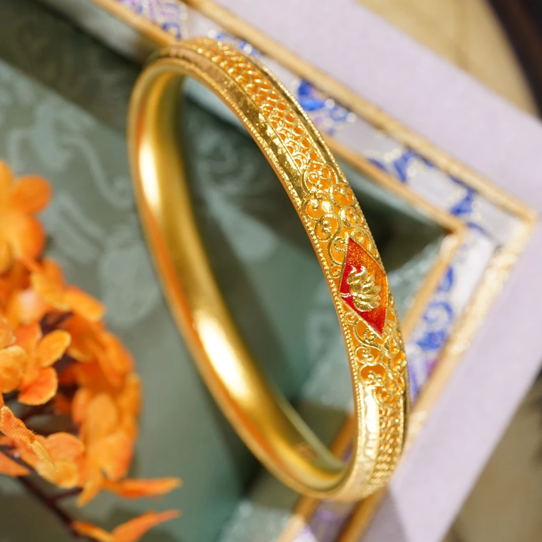 足银手镯 古法工艺足银999古法花丝荷花固口手镯 0107