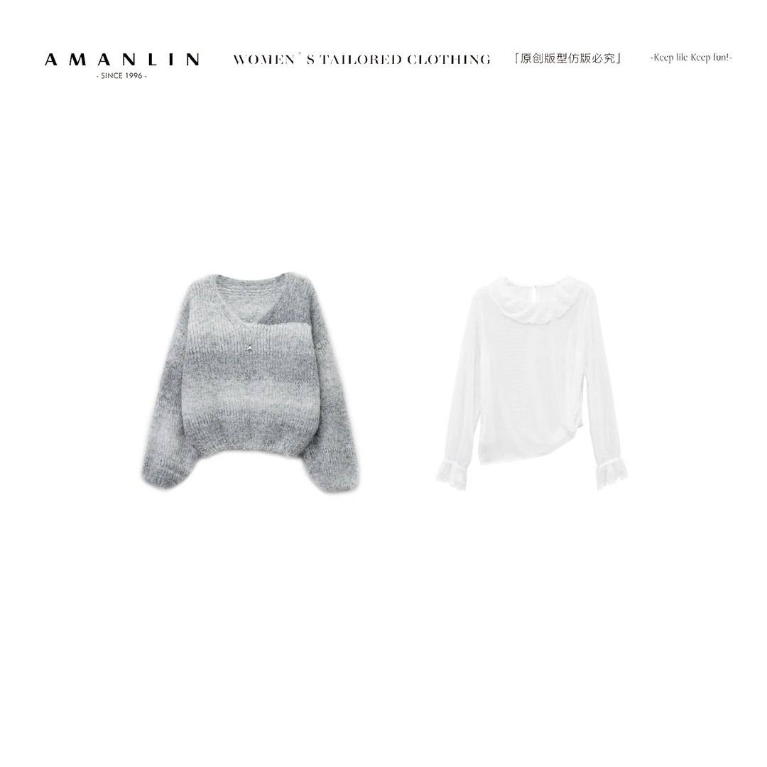 AMANLIN/阿谩琳琥珀休闲毛衣秋设计宽松显瘦百搭时尚套装Y601670