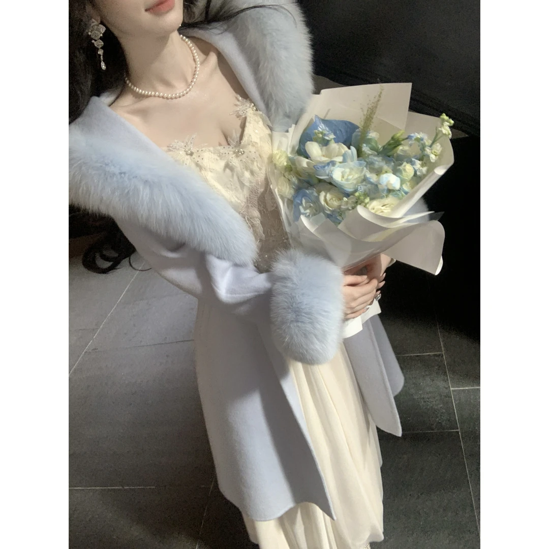 【雅乔定制】冰川暖阳 狐狸毛领双面呢羊毛大衣外套女DYZY-25107790