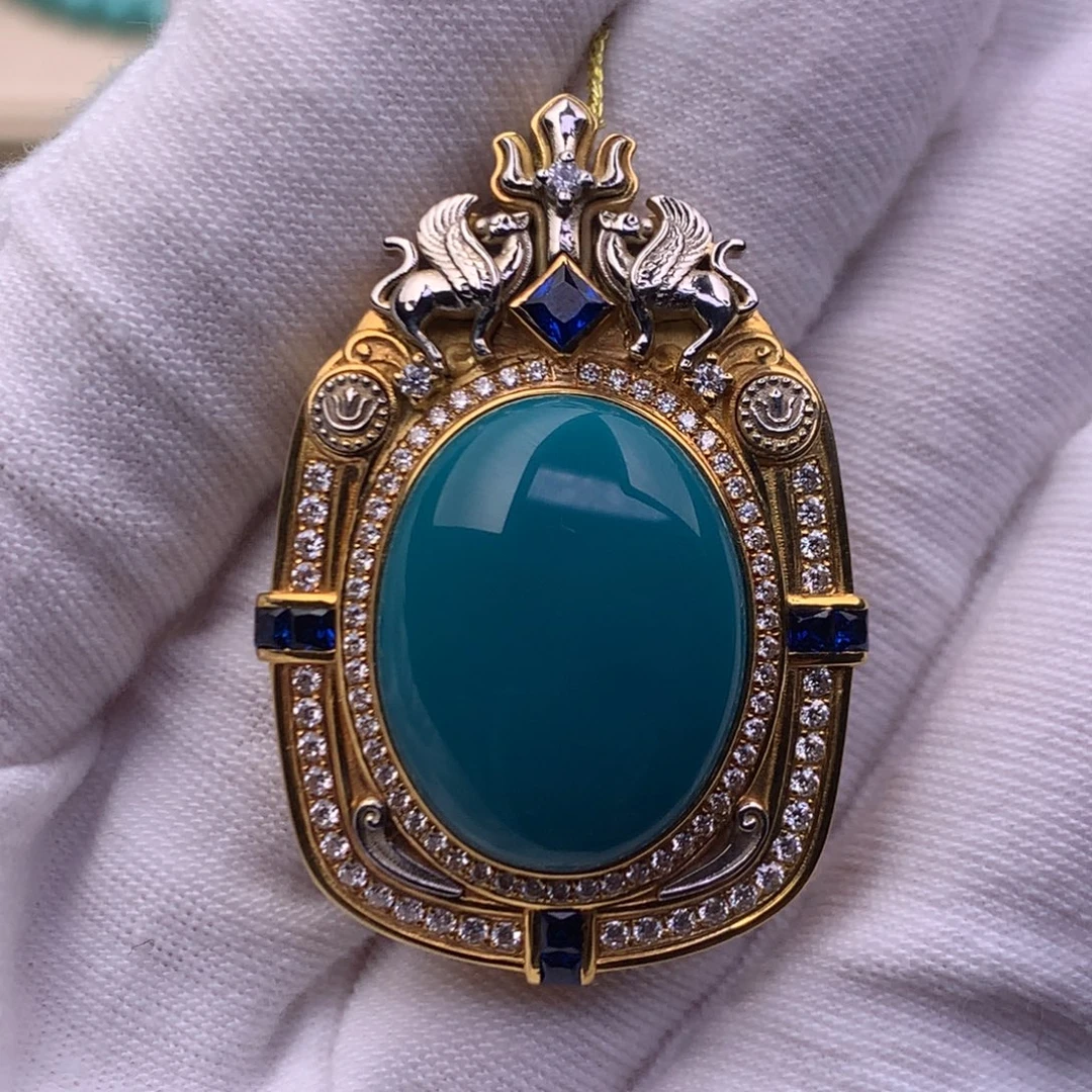 绿松石18K金镶嵌珠宝奇石