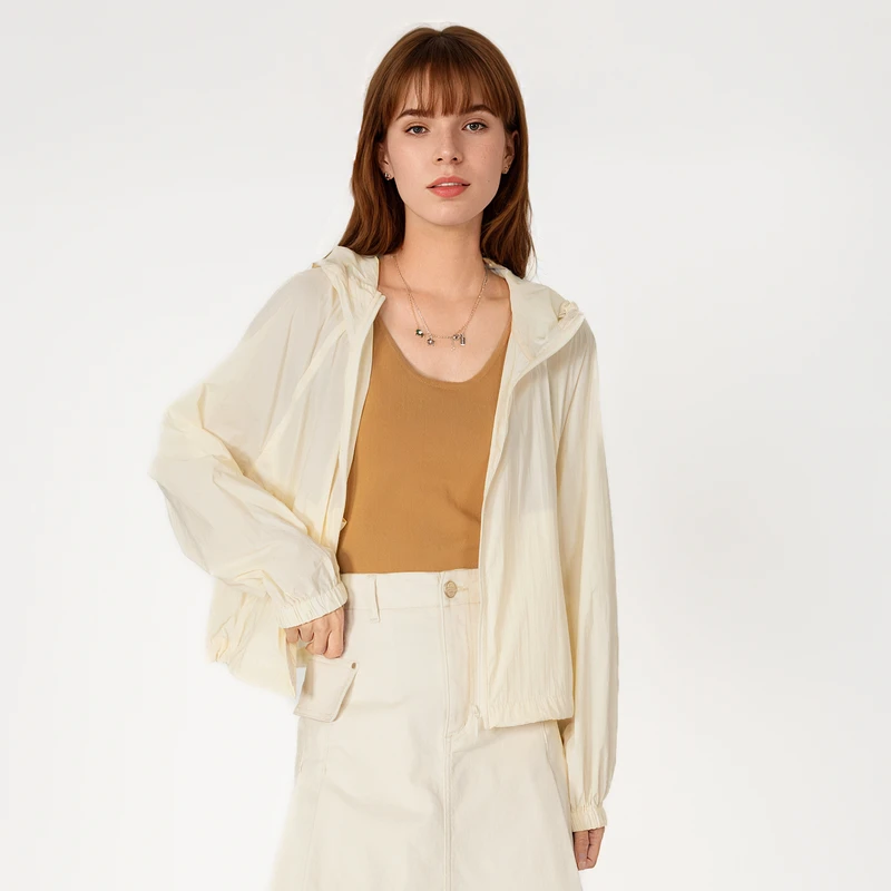 谜底薄款连帽外套长袖女2025春新款百搭简约纯色短外套255MW6020