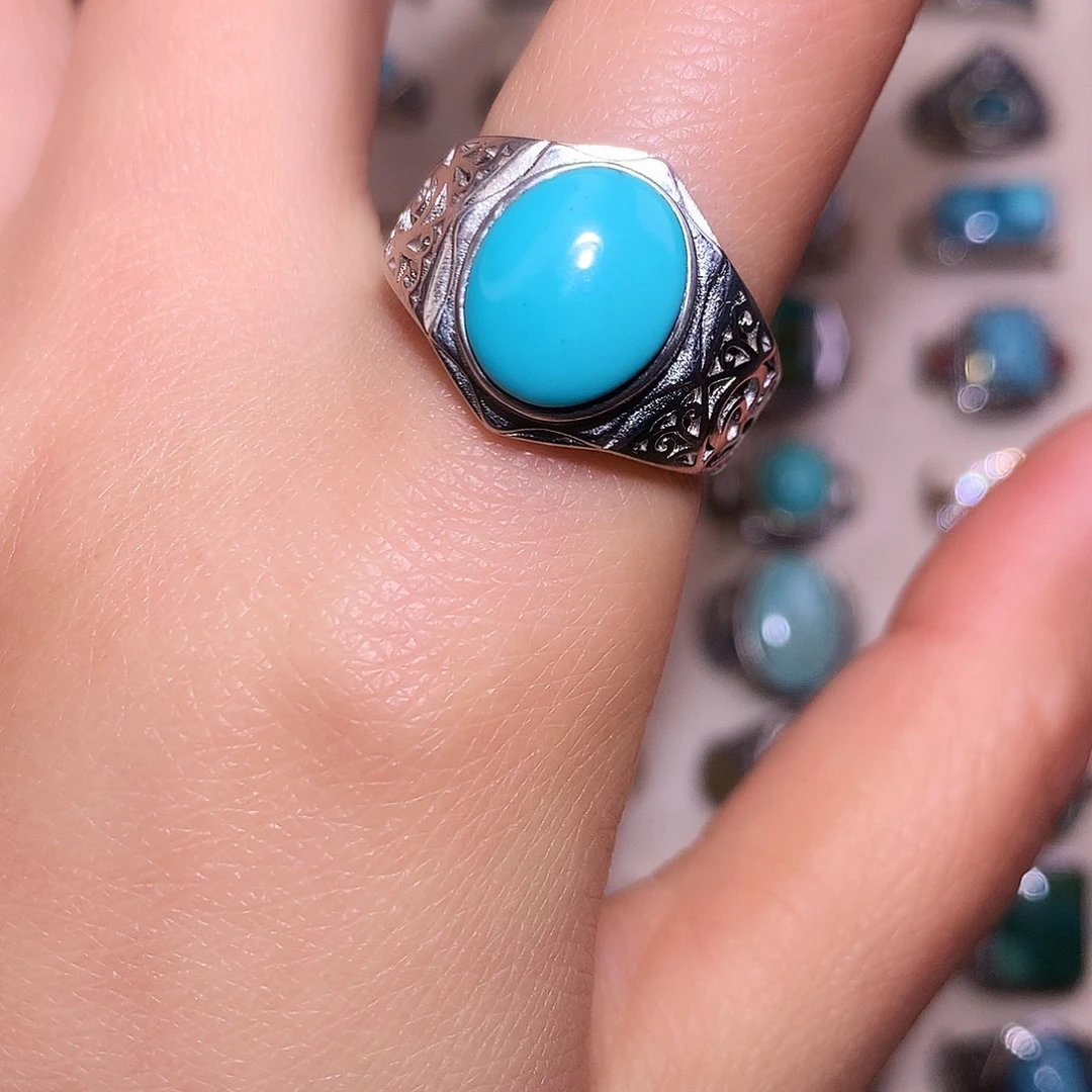 绿松石银S925镶嵌戒指