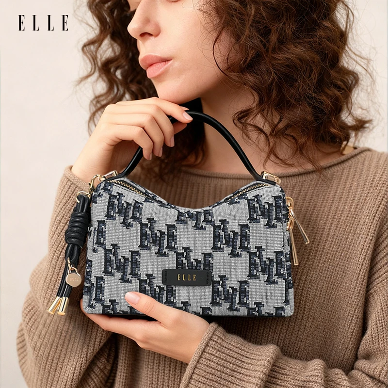 ELLE25年初秋爆款时尚复古设计师老花手拎饭盒女士休闲通勤斜挎包