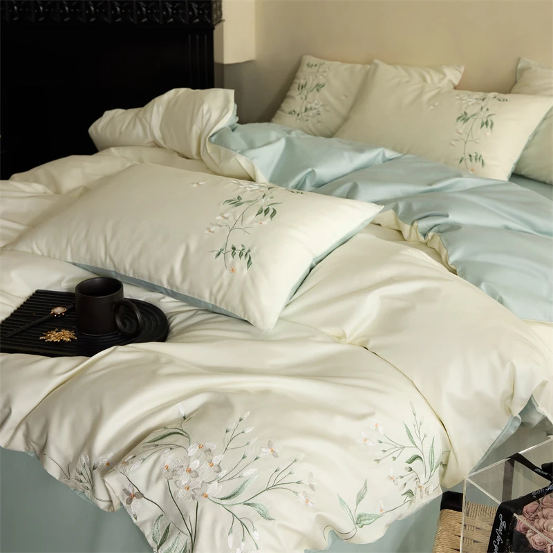 轻奢风A类长绒棉刺绣四件套全棉纯棉亲肤透气被套床单款床上用品