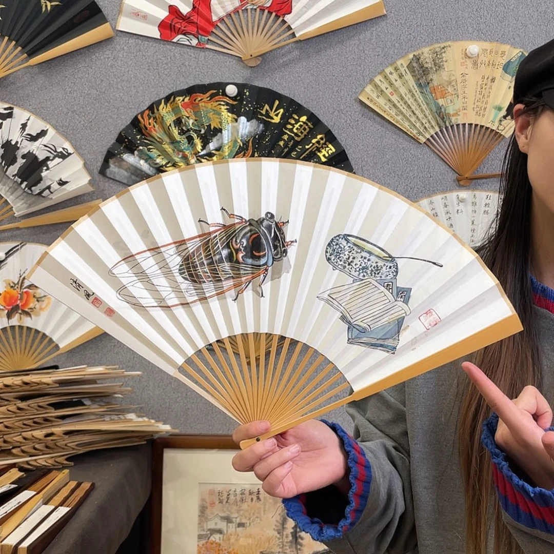 国画95寸玉竹-纯手绘-文玩扇骨（默认粘好）微瑕