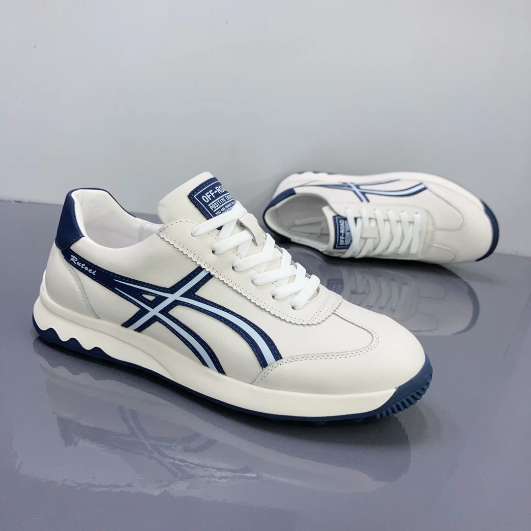 欧洲站2025四季新款男士轻奢潮流真皮男鞋时尚百搭拼接阿甘休闲鞋